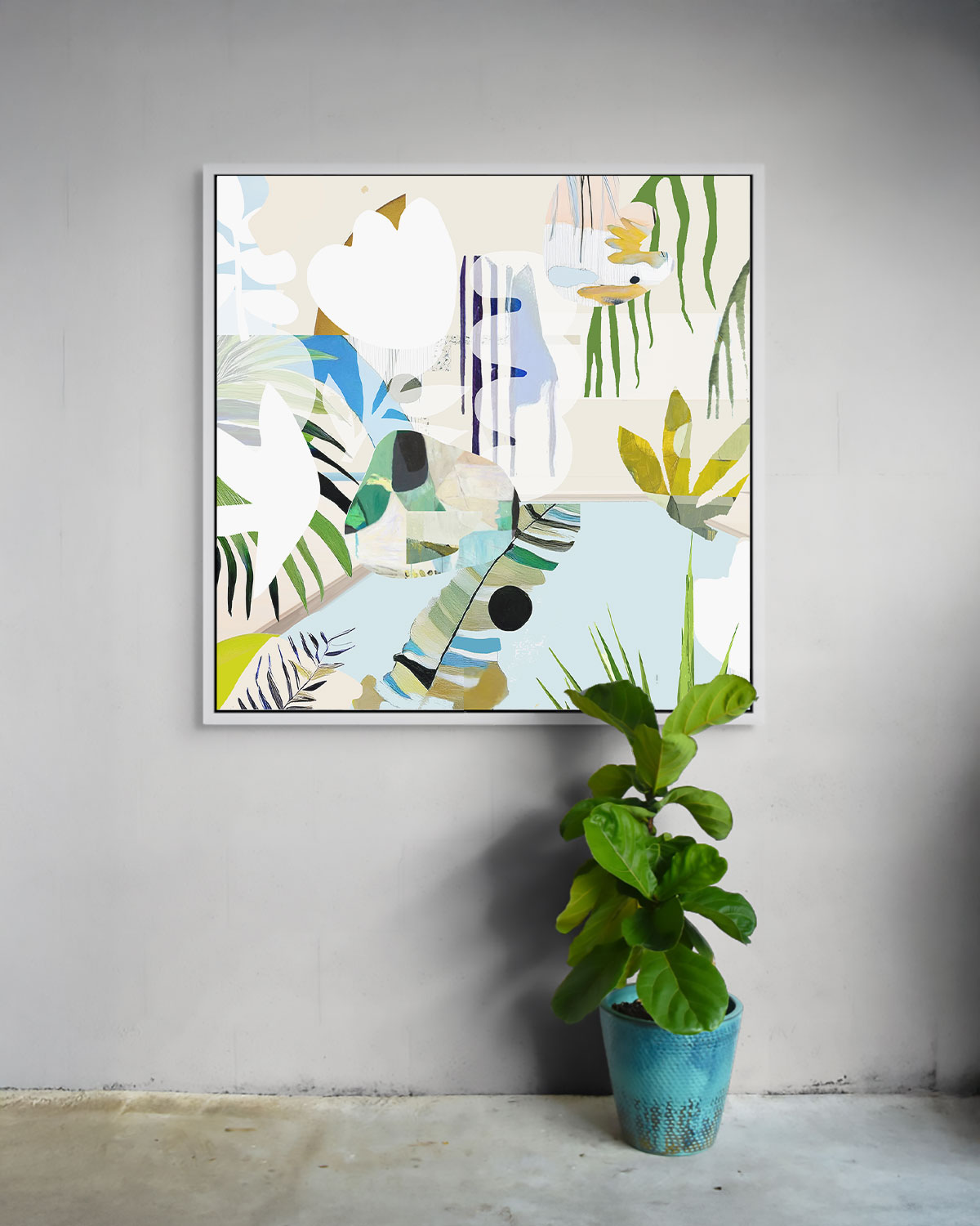 tropical no.1 acrylic fine art print shown with plant