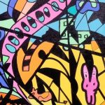 space dog acrylic painting close up